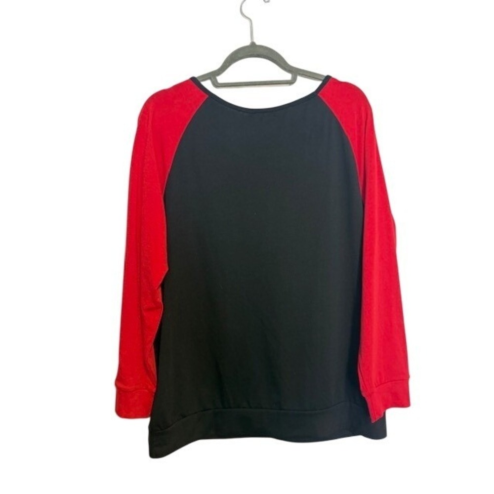 NWT-JustFashionNow Women's Heart Graphic Raglan Long Sleeve Top Black Red Size L - Picture 5 of 6